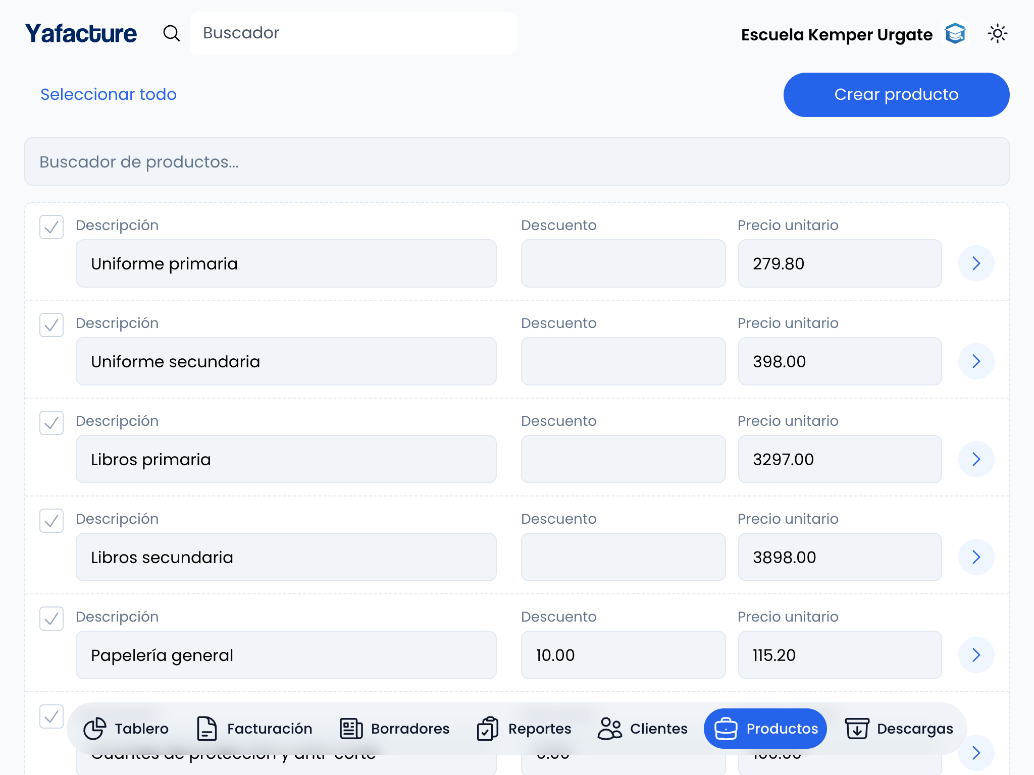 Guarda tu catálogo de productos en Yafacture y utilizalo en el buscador como listado de precio o para tus facturas electrónicas (products)